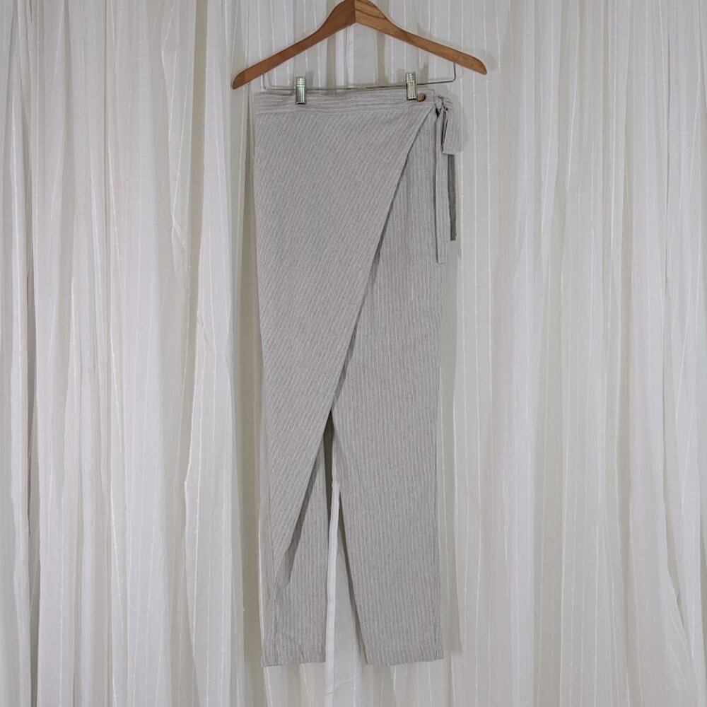Mantalon Classic Wrap Pants - Gray-Cream Pinstripe - Women's Multi-Size 8-10-12